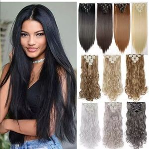 NEW Black 26in straight hair extension clips 8 PCS